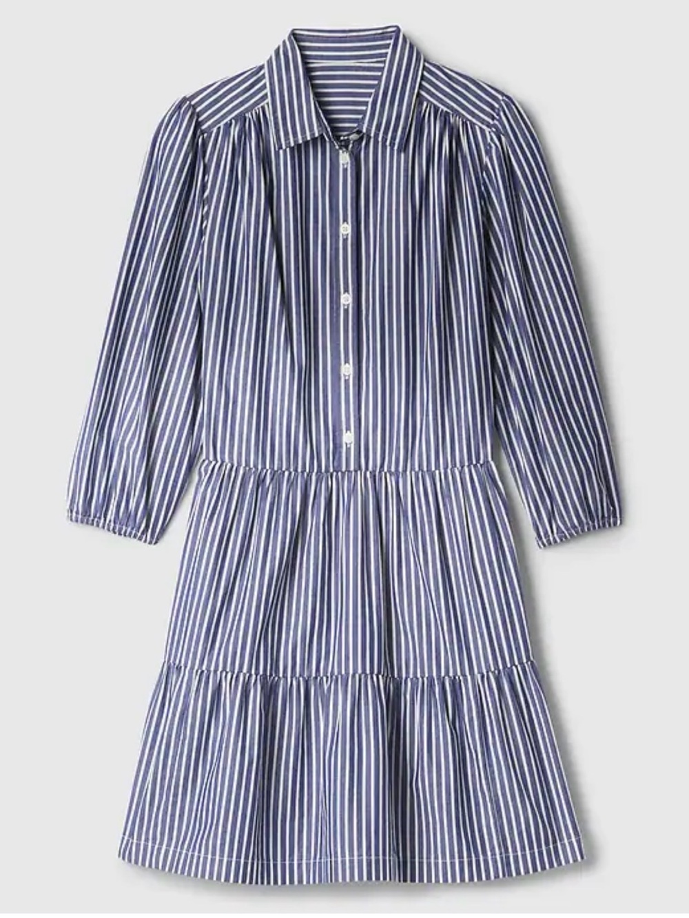 GAP Blue and White Striped Button-Front Tiered Dress size medium